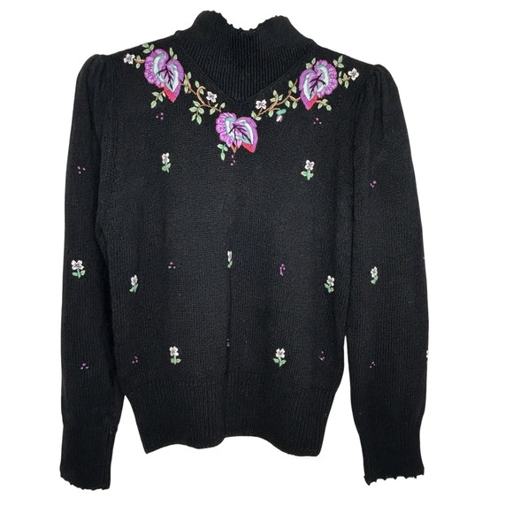 Vintage Herman Geist Embroidered Floral Sweater Medium Linen Whimsigoth Romantic - Picture 1 of 13